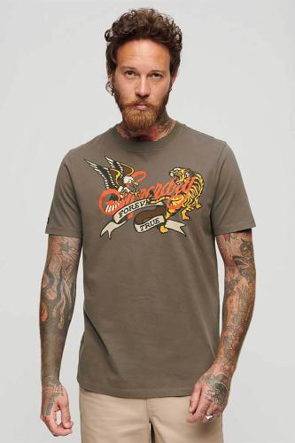 Superdry ανδρικό βαμβακερό T-shirt μονόχρωμο με contrast graphic logo print - M1011751A Ανθρακί L